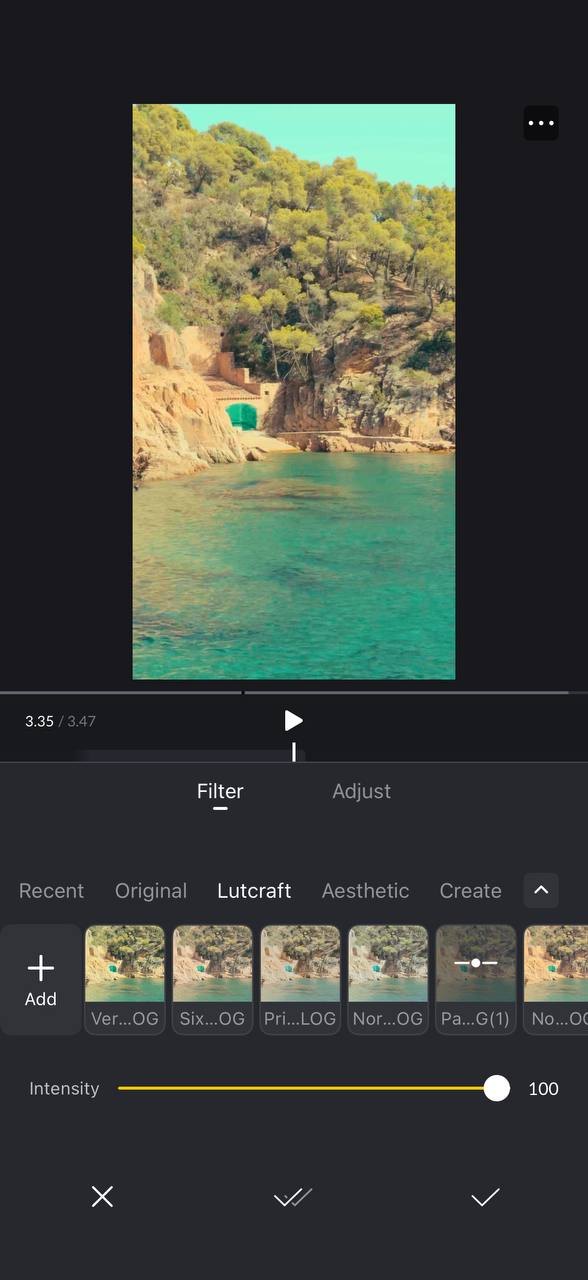 VN Video Editor filter panel with the imported Lutcraft LUT category