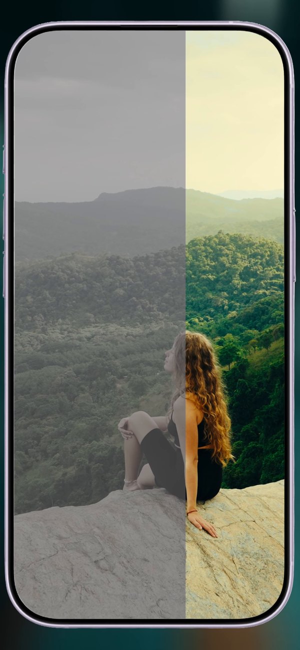 Apple Log footage before and after a LUT
